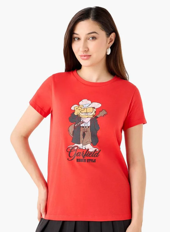 اس بي كاركترز Cotton T-shirt with Garfield Print